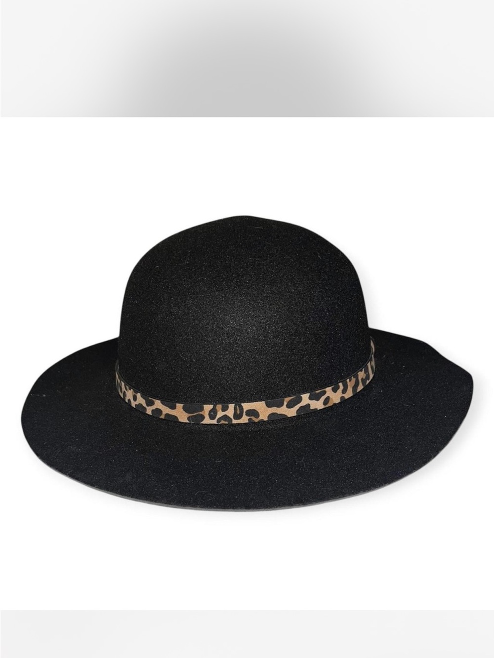 Torrid Black felt Wide Brim Hat with Leopard Band - S/M
